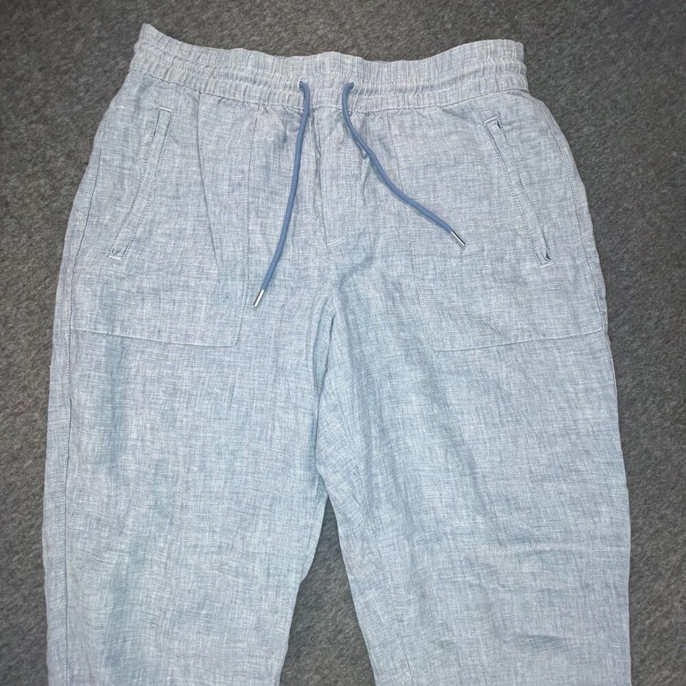 Athleta Cabo Linen Jogger Pants 10 Blue Drawstring Beach Coastal Resort Vacay - Picture 3 of 15